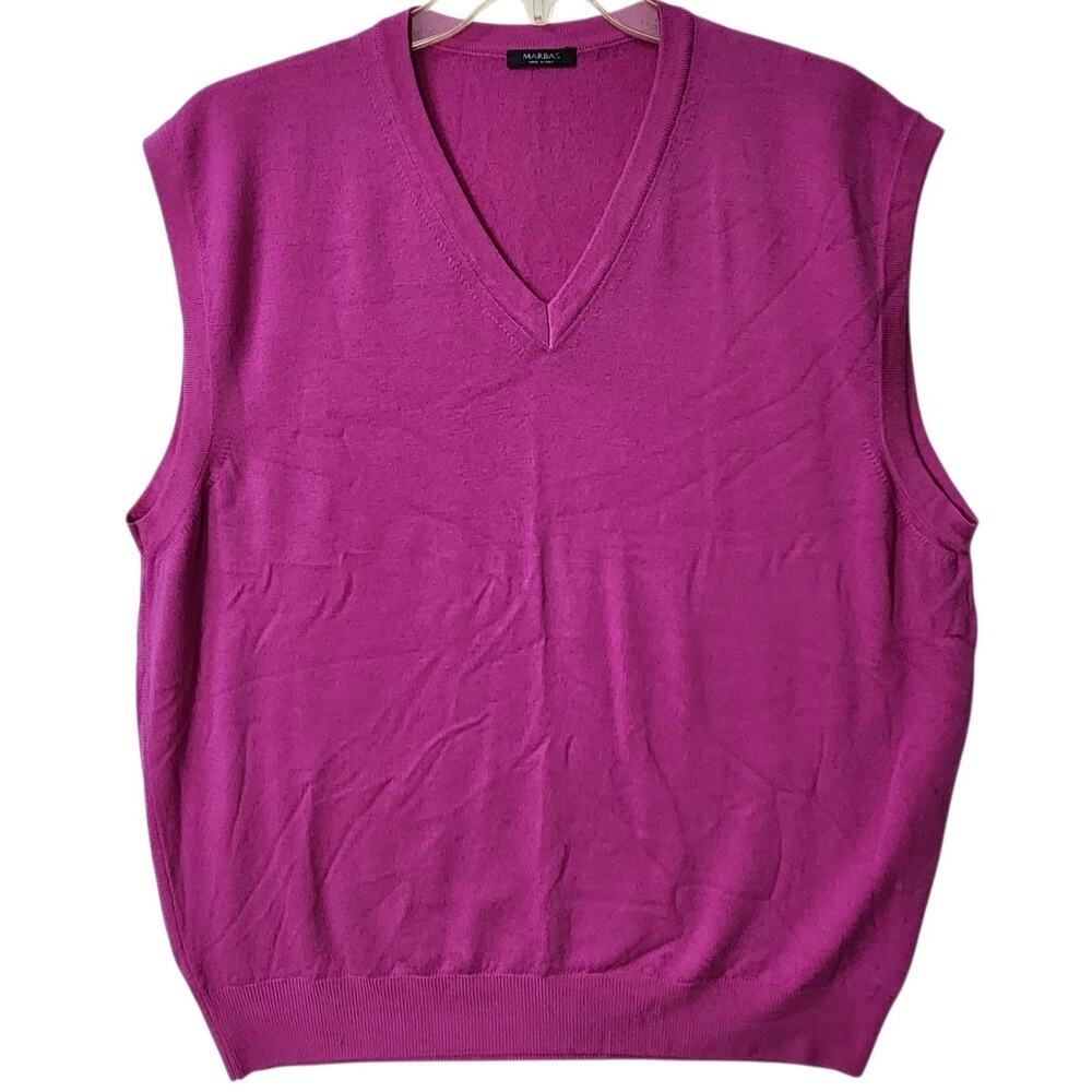 MARBAS MEN SWEATER VEST 100% MERINO WOOL ITALY GOLF PREPPY ACADEMIA SZ LG V-NECK